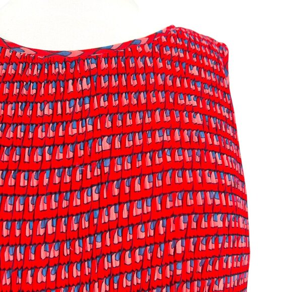 Halogen Pleated Sleeveless Printed Blouse Red Blue Size Medium - Picture 3 of 10